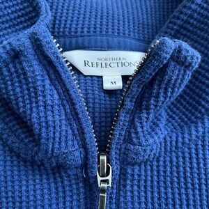 Northern Reflections Blue Waffle-Knit Quarter-Zip Sweater - M